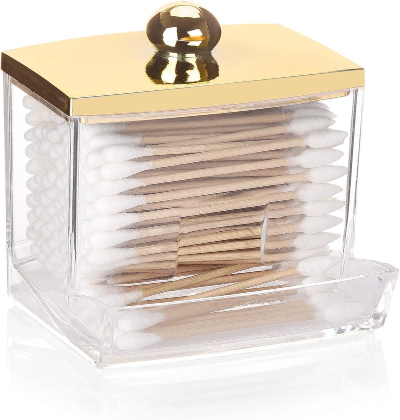 Tbestmax Qtip Holder Dispenser Clear Bathroom Organizer Accessories Decor for Storage-Qtips Cotton Ball Holder - Gold - Image 1